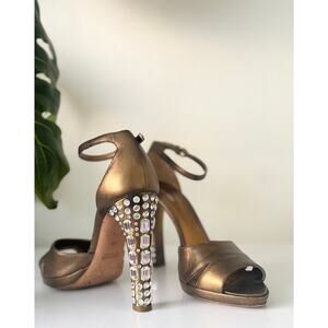 Miu Miu Women's Crystal Statement Heels Bronze Leather Size 39 $980